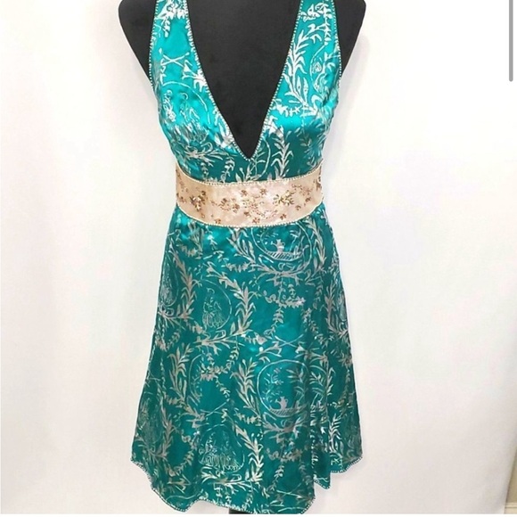 Marciano Turquoise Beaded Open Back Cocktail Dress Womens Size Large - Picture 1 of 7